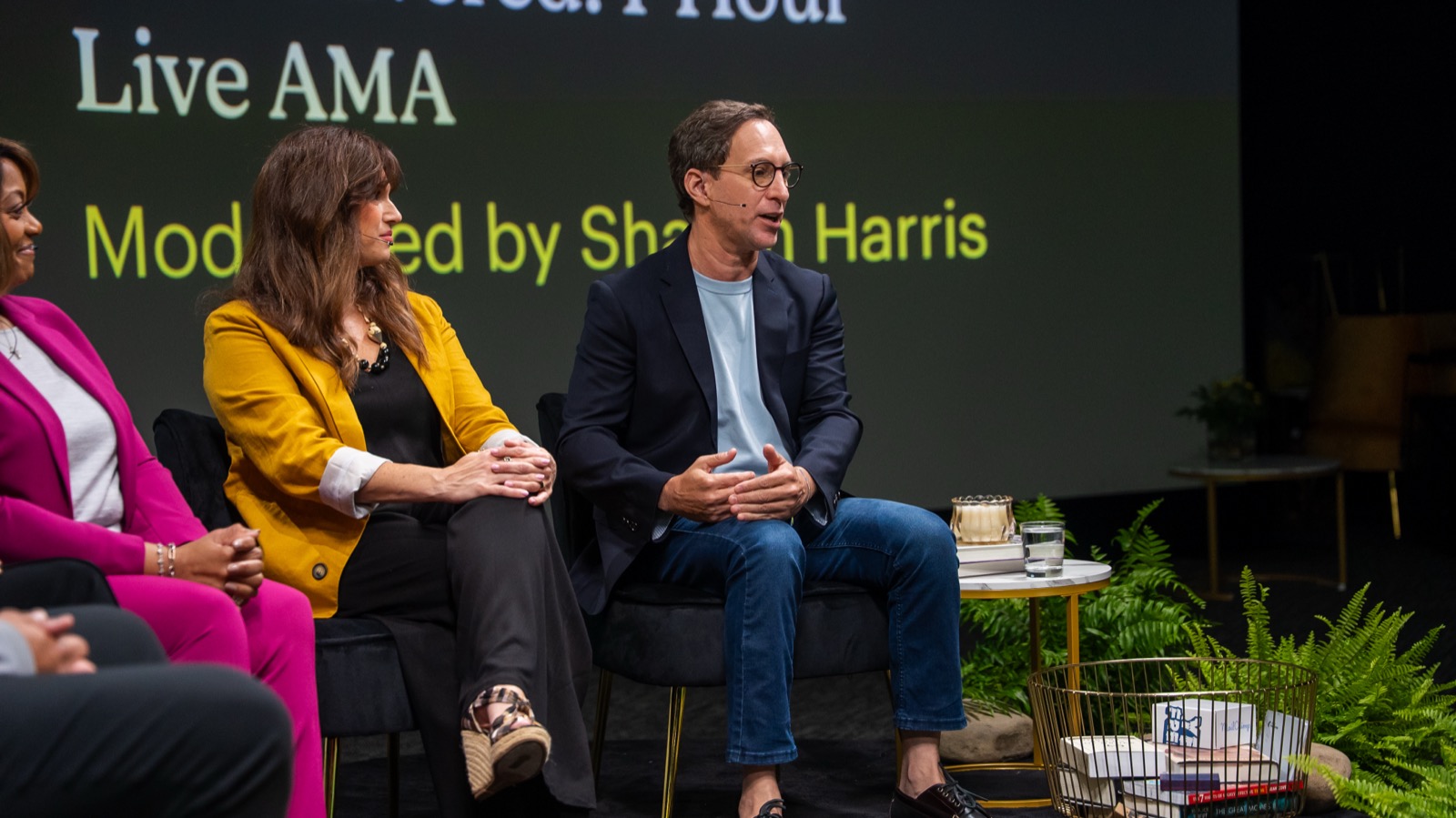 Daniel Caplin speaking during the live Marketing Success Season AMA, seated beside Aubriana Alvarez Lopez and Sharon Harris.
